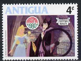 Antigua 1980 Spinning Wheel Scene 4c (from Disney 'Sleeping Beauty' Christmas set) unmounted mint, SG 674, stamps on spinning, stamps on textiles, stamps on spinning