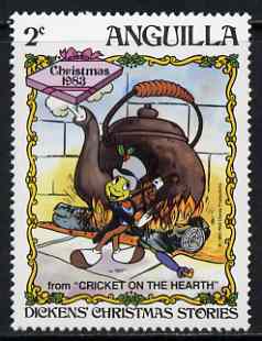 Anguilla 1983 Jiminy Cricket with Violin & Kettle 2c (from Disney Dickens Christmas Stories set) unmounted mint, SG 578, stamps on music, stamps on violins, stamps on musical instruments, stamps on dickens