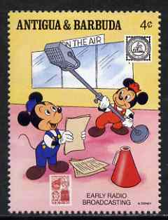 Antigua 1989 Early Radio Broadcasters 4c (from Disney American Philately set) unmounted mint, SG 1330, stamps on radio, stamps on microphones