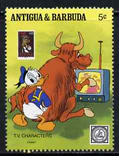 Antigua 1989 Donald & Water Buffalo watching TV 5c (from Disney 'American Philately' set) unmounted mint, SG 1331, stamps on , stamps on  tv , stamps on buffalo, stamps on bovine
