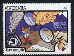 Grenada 1989 Ben & Amos with Bi-focals 4c (from Disney World Stamp Expo 89 set) unmounted mint, SG 2059*, stamps on optics, stamps on feathers, stamps on pens