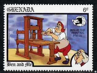 Grenada 1989 Ben Working Printing Press 6c (from Disney 'World Stamp Expo '89' set) unmounted mint, SG 2061*, stamps on printing