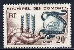 Comoro Islands 1963 Freedom From Hunger 20f unmounted mint, SG 33, stamps on ffh, stamps on food, stamps on globes, stamps on  ffh , stamps on 