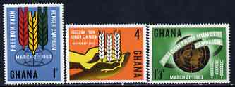 Ghana 1963 Freedom From Hunger set of 3 unmounted mint, SG 300-02, stamps on ffh, stamps on food, stamps on maps, stamps on  ffh , stamps on 
