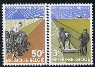 Belgium 1965 75th Anniversary of Farmers' Association set of 2 unmounted mint, SG 1939-40, stamps on farming, stamps on tractors, stamps on ploughing, stamps on horses