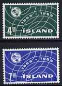 Iceland 1965 ITU Centenary perf set of 2 unmounted mint, SG 421-22, stamps on , stamps on  itu , stamps on communications, stamps on radio, stamps on communications