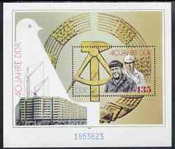 Germany - East 1989 40th Anniversary of Democratic Republic perf m/sheet unmounted mint, SG MS E2983, stamps on constitutions, stamps on cranes