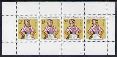 Germany - East 1971 Sorbian Dance Costumes perf booklet pane containing 4 x 10pf stamps unmounted mint, SG E1443a, stamps on dancing, stamps on costumes