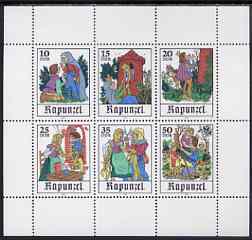 Germany - East 1978 Fairy Tales Rapunzel by Brothers Grimm perf sheetlet containing set of 6 values unmounted mint, SG E2092a, stamps on fairy tales, stamps on literature 