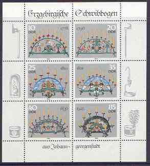 Germany - East 1986 Candle Holders from the Erzgebirge perf sheetlet containing set of 6 values unmounted mint, SG E2766a, stamps on artefacts, stamps on antiques, stamps on candles
