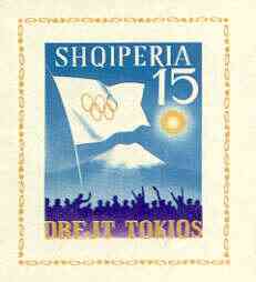 Albania 1964 Tokyo Olympic Games (3rd issue) imperf m/sheet (Flag & Mt Fuji) unmounted mint, as SG MS 821a, Mi BL 23, stamps on olympics, stamps on flags, stamps on  mountains