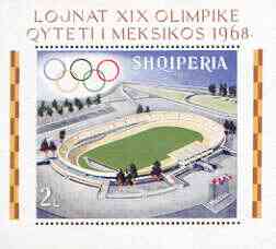 Albania 1968 Mexico Olympic Games perf x imperf m/sheet (stadium) unmounted mint, SG MS 1275, Mi BL33A, stamps on olympics, stamps on stadia