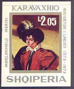 Albania 1973 400th Birth Anniversary of Caravaggio imperf m/sheet (Man in Feathered Hat) unmounted mint, SG MS 1555, stamps on arts, stamps on renaissance, stamps on headdresses, stamps on hats