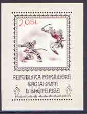 Albania 1977 National Costume Dances (1st series) perf x imperf m/sheet (Sabre Dance) unmounted mint, SG MS 1907, stamps on costumes, stamps on dancing