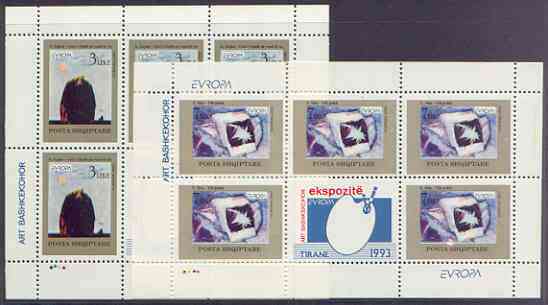 Albania 1993 Europa - Contemporary Art perf set of 2 each in sheetlets of 5 plus label unmounted mint, SG 2562-63, stamps on europa, stamps on arts