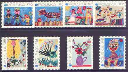 Poland 1971 25th Anniversary of UNESCO (Childrens Paintings) perf set of 8 unmounted mint, SG 2060-67, stamps on arts, stamps on unesco, stamps on children, stamps on circus