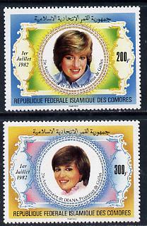 Comoro Islands 1982 Princess Diana's 21st Birthday perf set of 2 unmounted mint SG482-3, stamps on royalty, stamps on diana