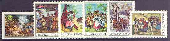 Poland 1977 Folk Customs - 19th Cent Wood Engravings perf set of 6 unmounted mint, SG 2496-2501, stamps on folklore, stamps on dancing, stamps on fire