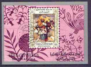 Aden - Upper Yafa 1967 Paintings of Flowers (Renoir) imperf m/sheet cto used used, Mi BL16, stamps on arts, stamps on flowers, stamps on renoir
