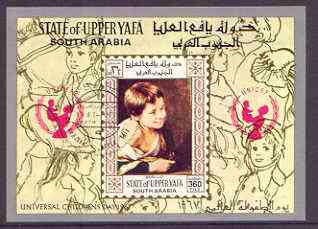 Aden - Upper Yafa 1967 UNICEF - Paintings of Children imperf m/sheet (Murillo) cto used used, Mi BL15, stamps on arts, stamps on children, stamps on murillo, stamps on unicef