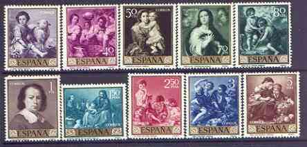 Spain 1960 Stamp Day & Murillo Commemoration set of 10 unmounted mint, SG 1333-42, stamps on postal, stamps on arts, stamps on murillo