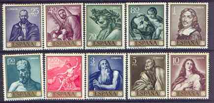 Spain 1963 Stamp Day & Ribera Commemoration set of 10 unmounted mint, SG 1559-68, stamps on postal, stamps on arts, stamps on ribera, stamps on renaissance