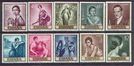 Spain 1965 Stamp Day & Torres Commemoration set of 10 unmounted mint, SG 1718-27, stamps on postal, stamps on arts, stamps on sorolla