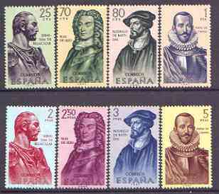 Spain 1961 Explorers of Americas (1st issue) perf set of 8 unmounted mint, SG 1435-42, stamps on personalities, stamps on explorers