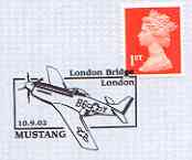 Postmark - Great Britain 2002 souvenir cover for the Mustang with London Bridge cancel illustrated with B6-Y Mustang, stamps on aviation, stamps on mustang, stamps on bridges