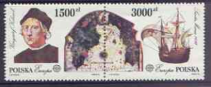 Poland 1992 Europa - 500th Anniversary of Discovery of America by Columbus set of 2 in se-tenant pair unmounted mint, SG 3403-4, stamps on europa, stamps on explorers, stamps on columbus, stamps on ships, stamps on maps