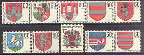 Czechoslovakia 1968 Arms of Regional Capitals (1st series) perf set of 10 unmounted mint, SG 1770-79, stamps on arms, stamps on horses, stamps on heraldry