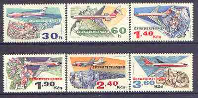 Czechoslovakia 1973 50th Anniversary of Czech Airlines perf set of 6 unmounted mint SG 2128-33, stamps on aviation, stamps on 