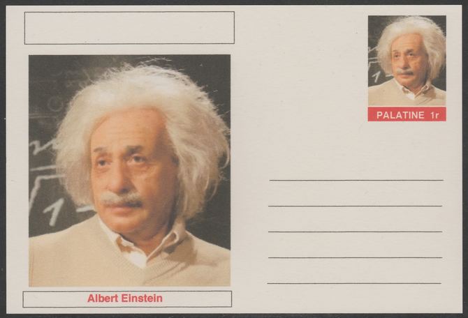 Palatine (Fantasy) Personalities - Albert Einstein postal stationery card unused and fine, stamps on personalities, stamps on einstein, stamps on science, stamps on physics, stamps on nobel, stamps on maths, stamps on space, stamps on judaica, stamps on atomics, stamps on mathematics