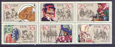 Germany - East 1982 Sorbian Folk Customs set of 6 in se-tenant block unmounted mint, SG E2424a, stamps on customs, stamps on folklore