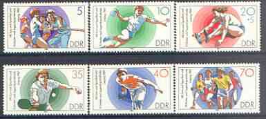 Germany - East 1987 Gymnastics & Sports Festival perf set of 6 unmounted mint, SG E2817-22, stamps on sport, stamps on handball, stamps on long jump, stamps on bowls, stamps on table tennes, stamps on rowing, stamps on running