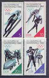 Germany - East 1988 Calgary Winter Olympics perf set of 4 unmounted mint, SG E2843-46, stamps on olympics, stamps on skiing, stamps on skating, stamps on biathlon, stamps on bobsled, stamps on 