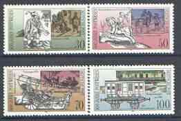 Germany - East 1990 500th Anniversary of Regular Postal Services (2nd issue) perf set of 4 unmounted mint, SG E3050-53, stamps on postal, stamps on transport, stamps on railways, stamps on postman, stamps on durer, stamps on 