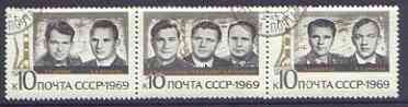 Russia 1969 Triple Space Flights se-tenant strip of 3 fine used, SG 3744a, stamps on space
