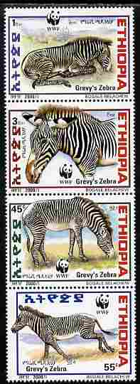 Ethiopia 2001 WWF - Grevys Zebra perf set of 4 values unmouted mint SG 1816-19, stamps on animals, stamps on  wwf , stamps on zebras, stamps on zebra