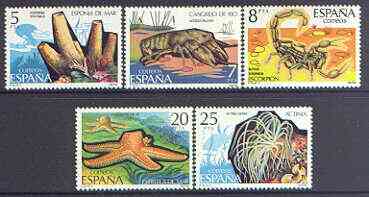 Spain 1979 Spanish Fauna (7th issue) Invertebrates perf set of 5 unmounted mint, SG 2579-83, stamps on marine life, stamps on insects