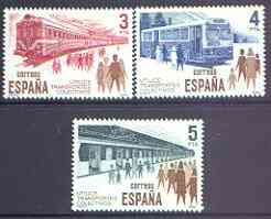 Spain 1980 Public Transport perf set of 3 unmounted mint, SG 2606-08, stamps on railways, stamps on buses, stamps on underground