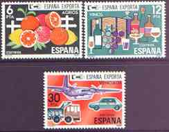 Spain 1981 Spanish Exports (2nd issue) perf set of 3 unmounted mint, SG 2653-55, stamps on fruit, stamps on wine, stamps on drink, stamps on trucks, stamps on aviation, stamps on cars, stamps on 