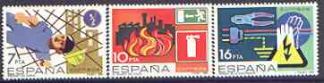 Spain 1984 Safety at Work perf set of 3 unmounted mint, SG 2752-54, stamps on fire, stamps on safety, stamps on rescue, stamps on electrical