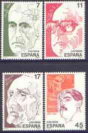 Spain 1986 Celebrities perf set of 4 unmounted mint, SG 2873-76, stamps on personalities, stamps on literature, stamps on arts, stamps on flowers