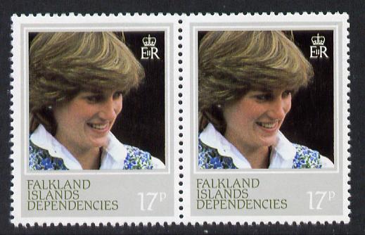 Falkland Islands Dependencies 1982 Princess Dis 21st Birthday 17p pair perf 13.5 variety unmounted mint (SG 109a), stamps on royalty, stamps on diana