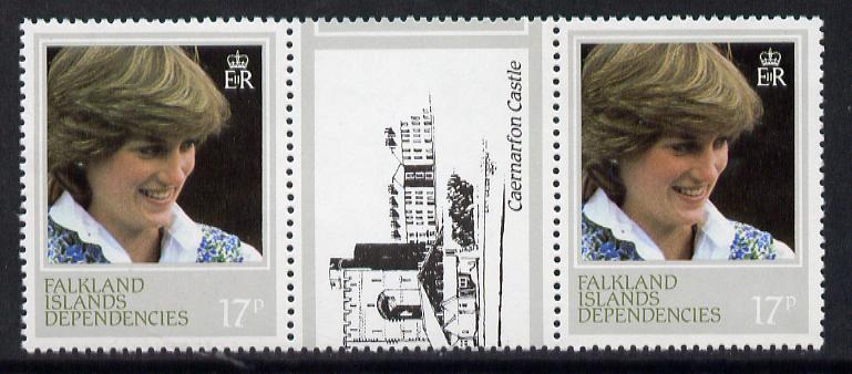 Falkland Islands Dependencies 1982 Princess Di's 21st Birthday 17p the scarce perf 13.5 in unmounted mint gutter pair (SG 109a), stamps on royalty, stamps on diana