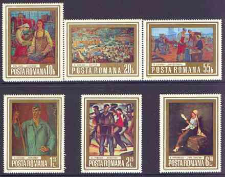 Rumania 1973 Paintings of Workers perf set of 6 unmounted mint, SG 4025-30, stamps on arts, stamps on textiles, stamps on mining