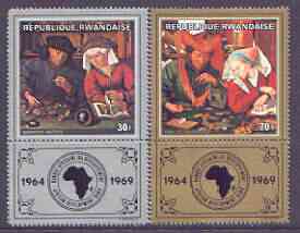 Rwanda 1969 African Development Bank (Paintings) perf set of 2 with tabs unmounted mint, SG 305-06, stamps on arts, stamps on banking, stamps on money, stamps on finance
