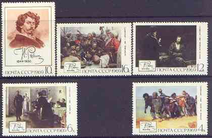 Russia 1968 Birth Anniversary of Ilya Repin (painter) perf set of 5 unmounted mint, SG 3713-17, stamps on arts, stamps on 