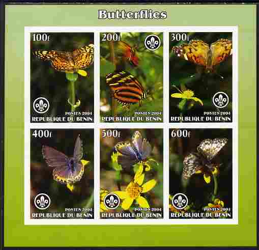 Benin 2004 Butterflies imperf sheetlet containing set of 6 values each with Scouts logo unmounted mint. Note this item is privately produced and is offered purely on its thematic appeal, stamps on butterflies, stamps on scouts